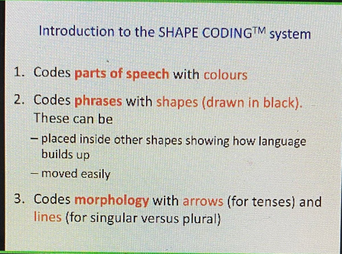 Glynis Haines has joined us for the afternoon to think about The SHAPE CODING TM system. Making the shapes coloured does not work because lots of words can be put into a shape and they're all different parts of speech.