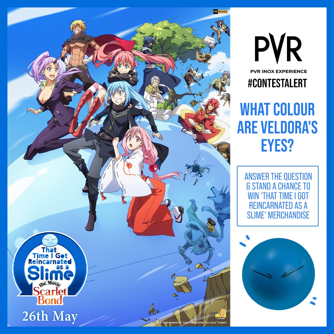 _PVRCinemas's tweet photo. Rimuru and his friends are making their way to the big screen! Answer a simple question and stand a chance to win free movie merch.

Steps:
1: Share your answer in the comments
2: Tag PVR CINEMAS and your friends
3: Tag #SlimeAtPVR contest & follow us

Winners will be announced on our Instagram page.

Releasing at #PVR on 26th May!
Book now: https://t.co/aktyEjTQ8O
.
.
.
#Shuna #Fuji #Yamza #Hakurou #Kakushin #Anime #AnimeMovie #AnimeIndia #AnimeFans #AnimeFilm #ThatTimeIGotReincarnatedAsASlime #ContestAlert #Contest