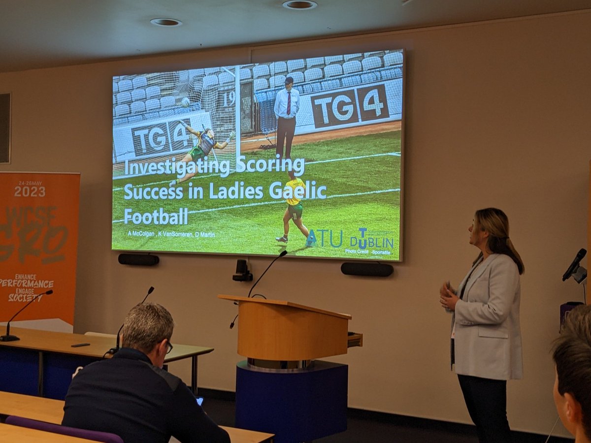 PhD Student Aoife McColgan on presenting data from her Masters thesis - Scoring Success in Ladies Gaelic Football @kenvansom @ATUDonegal_ @SMCO_TUDublin @wcsf2023