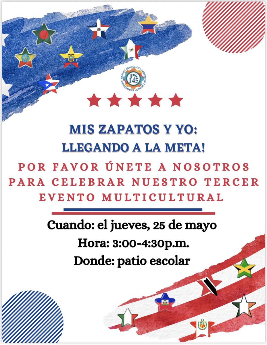 ps145k's tweet image. Hoy celebramos todas las increíbles culturas de nuestra comunidad! ¡Únete con nosotros para nuestro tercer evento multicultural anual!  #multiculturalevent #multicultural #schoolcommunity #ps145k #district32 #artshow #studioinaschool #magnetschool @julia_hynes @D32Bushwick
