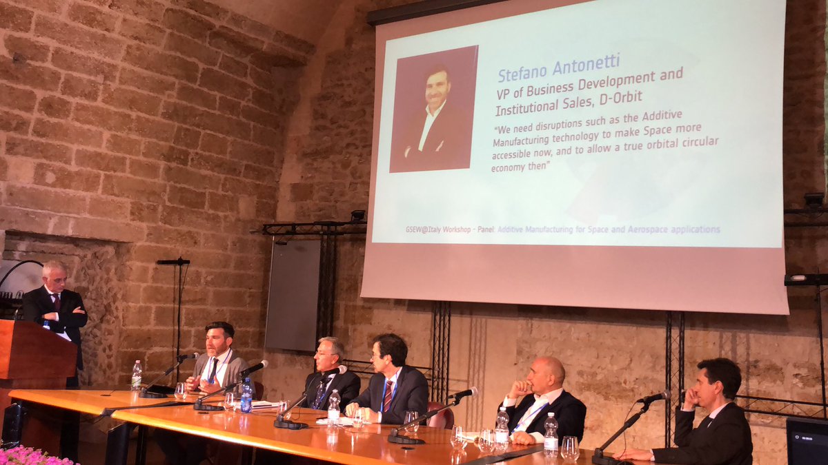 GSEW@Italy workshop - Additive Manufacturing for Space - in mesagne organised by <a href="/DTA_Aerospace/">DTA</a> team. 
Mr. Stefano Antonetti VP of business development of <a href="/D_Orbit/">D-Orbit</a> is having the speech  on how #AdditiveManufacturing will make space more accessible now.