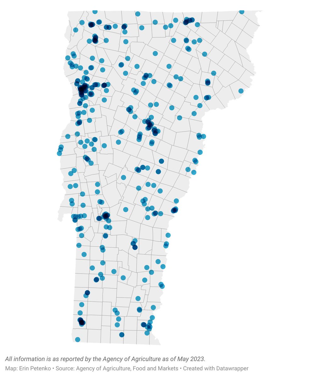 Roughly 400 Vermont establishments hold licenses to sell creemees or soft serve ice cream. VTDigger obtained the data — and mapped it. vtdigger.org/2023/05/25/the…