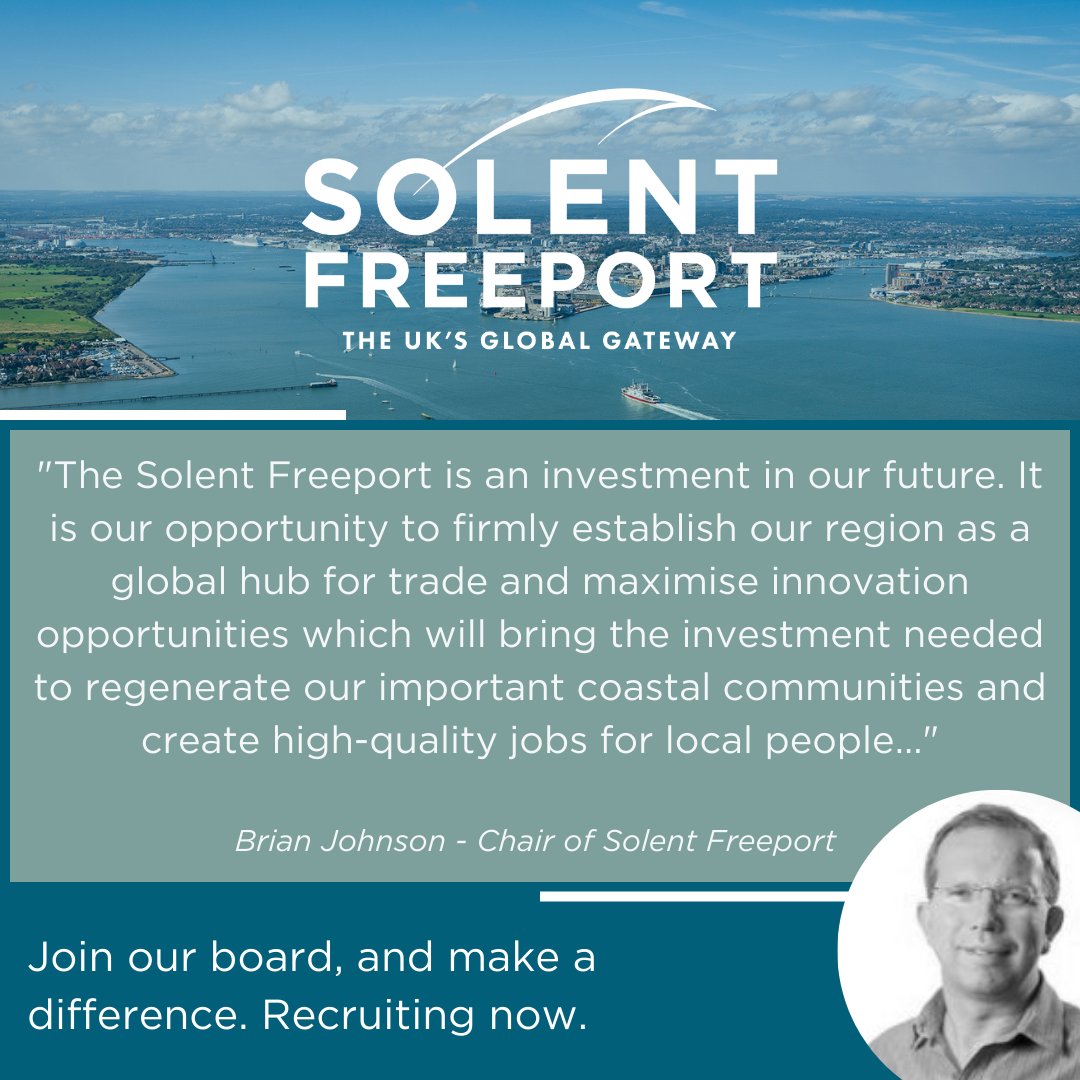 Meet Brian Johnson, Chair of the Solent Freeport.
We've opened a new recruitment drive to find influencial business leaders to join the Board of Solent Freeport - the UK's Global Gateway. 
lnkd.in/e42D4mQD

#SolentFreeport #Solent #Solent2050 #Aspiration #JoinUs