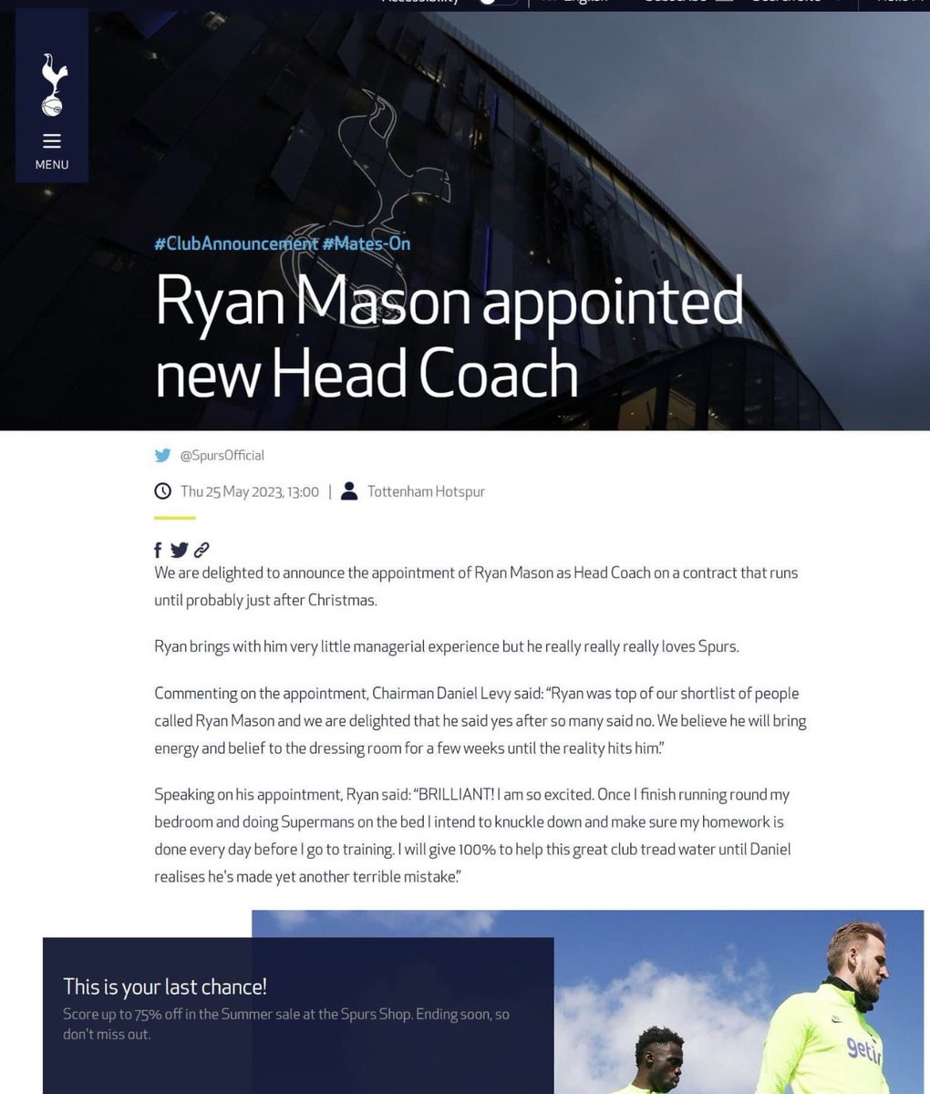 🚨 Breaking News 

🎙️ Ryan Mason appointed new head Coach 😱

#Spurs #THFC #COYS #Tottenham #Lot #Mason #ENICOut #LevyOut