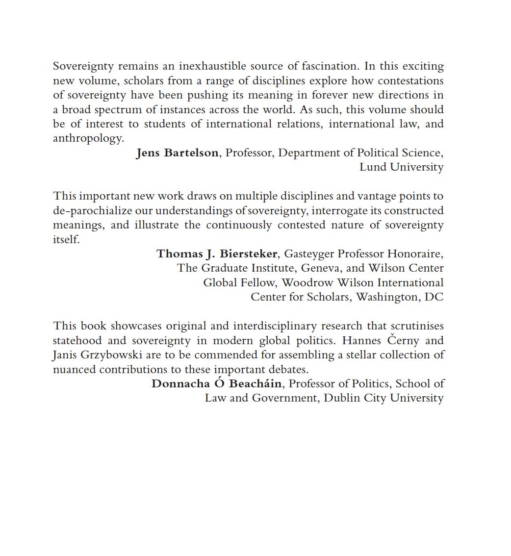 New stellar title published w/ Routledge Studies in Statehood (<a href="/Statehud/">Routledge Studies in Statehood</a>)!

'Variations on Sovereignty: Contestations and Transformations from around the World'

Edited by: Hannes Černy and Janis Grzybowski

taylorfrancis.com/books/edit/10.…

Email me if you have a suitable book proposal!