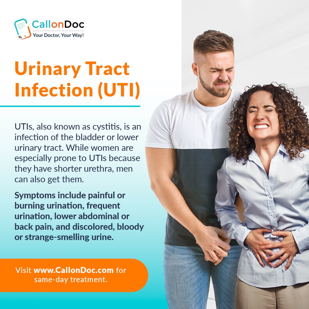 Say goodbye to the discomfort of #UTIs & hello to fast, affordable, and effective #UTItreatment with CallonDoc 📲💊 👍

#telemedicine #affordablehealthcare #onlinedoctor #onlinemedicine #thursdaymorning #ThirstyThursdays #thursdaymotivation
