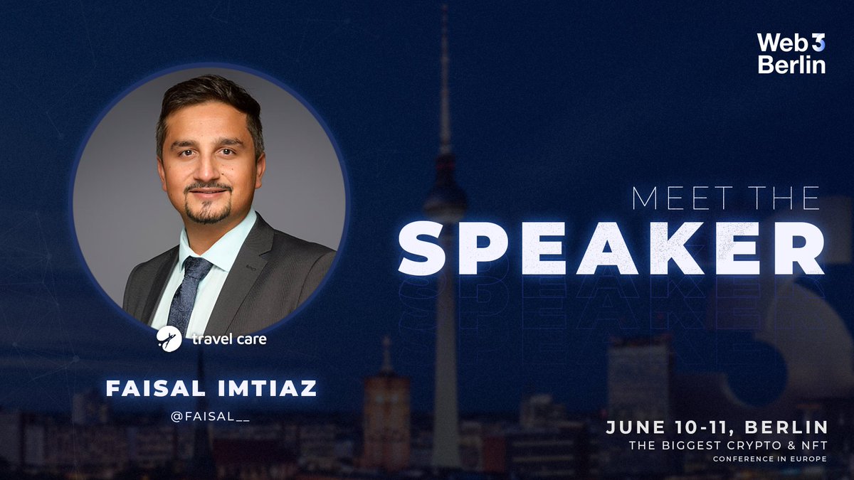 web3globalmedia's tweet photo. 🎉 We are thrilled to announce Faisal Imtiaz as the next speaker at #Web3Berlin!

✈️ @Faisal__, CEO of @TravelCareToken and a seasoned professional in the travel industry since 2008, is spearheading the integration of blockchain and web3 technology into the travel sector through his innovative project