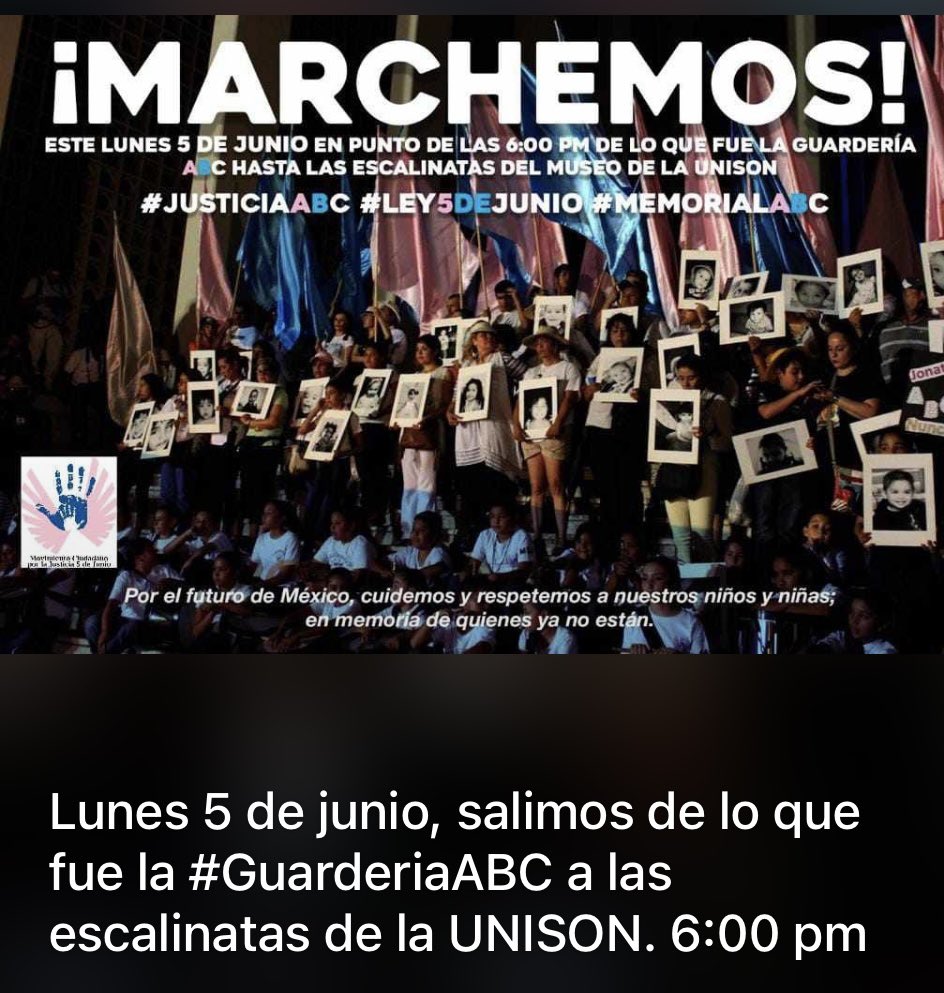 En Hermosillo no olvidamos, por los niños que ya no están, por los que están y los que vienen. El  Estado debe garantizar su seguridad, es un derecho universal! Se necesitan garantías de NO repetición, Se necesita Memoria, Verdad y Justicia. #AbcNuncaMás 
<a href="/SCJN/">Suprema Corte</a> <a href="/lopezobrador_/">Andrés Manuel</a>