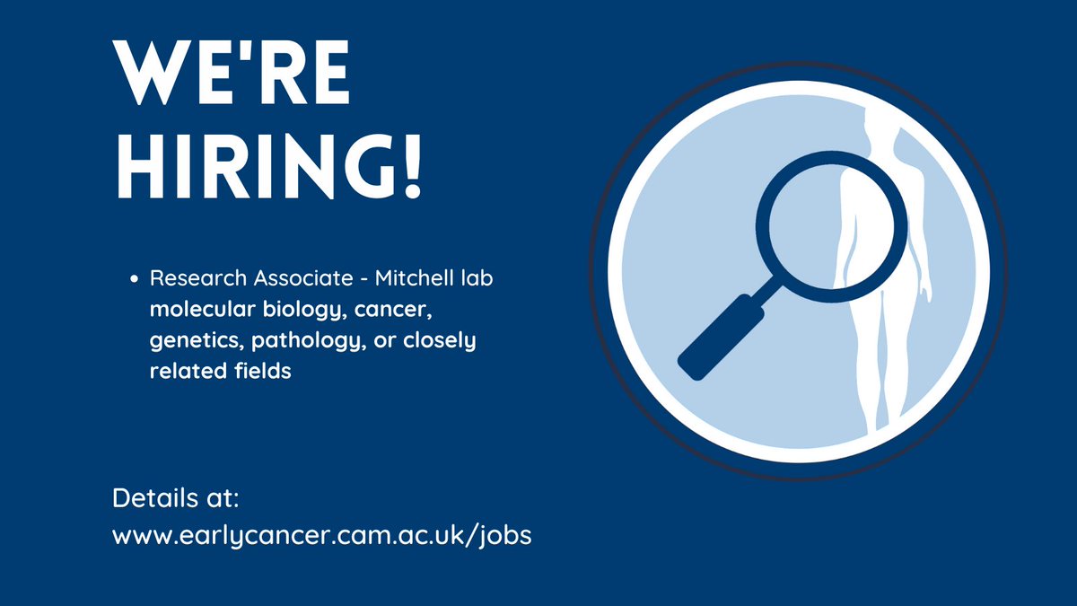 Early Cancer Institute, University of Cambridge (@earlycancercam) on Twitter photo Fantastic opportunity to join <a href="/Tom_J_Mitchell/">Tom Mitchell</a> as a Research Associate with a background in molecular biology, cancer, genetics, pathology, or closely related fields to work on a pioneering research project.
👉Deadline 20th June
Apply here: jobs.cam.ac.uk/job/41104/ Fantastic opportunity to join <a href="/Tom_J_Mitchell/">Tom Mitchell</a> as a Research Associate with a background in molecular biology, cancer, genetics, pathology, or closely related fields to work on a pioneering research project.
👉Deadline 20th June
Apply here: jobs.cam.ac.uk/job/41104/
