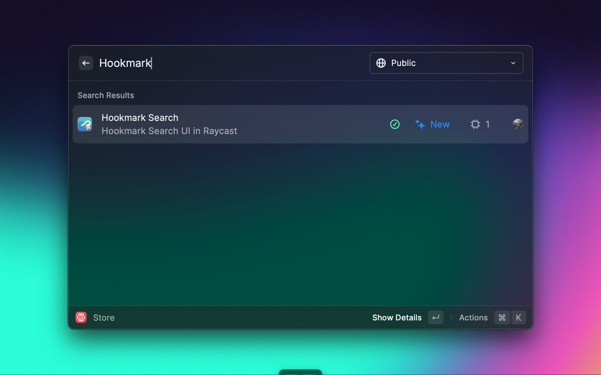 🎉 My first Raycast extension "Hookmark Search" (<a href="/hookmarkapp/">Hookmark-effortless PKM.</a> <a href="/LucCogZest/">Luc P. Beaudoin</a>)is published in Store.    Thank the review of <a href="/pertikaer/">Per Nielsen Tikær</a>.  Now you can install it from raycast.com/QIanGua/search… or search it in the store.   More features can be added in the future.