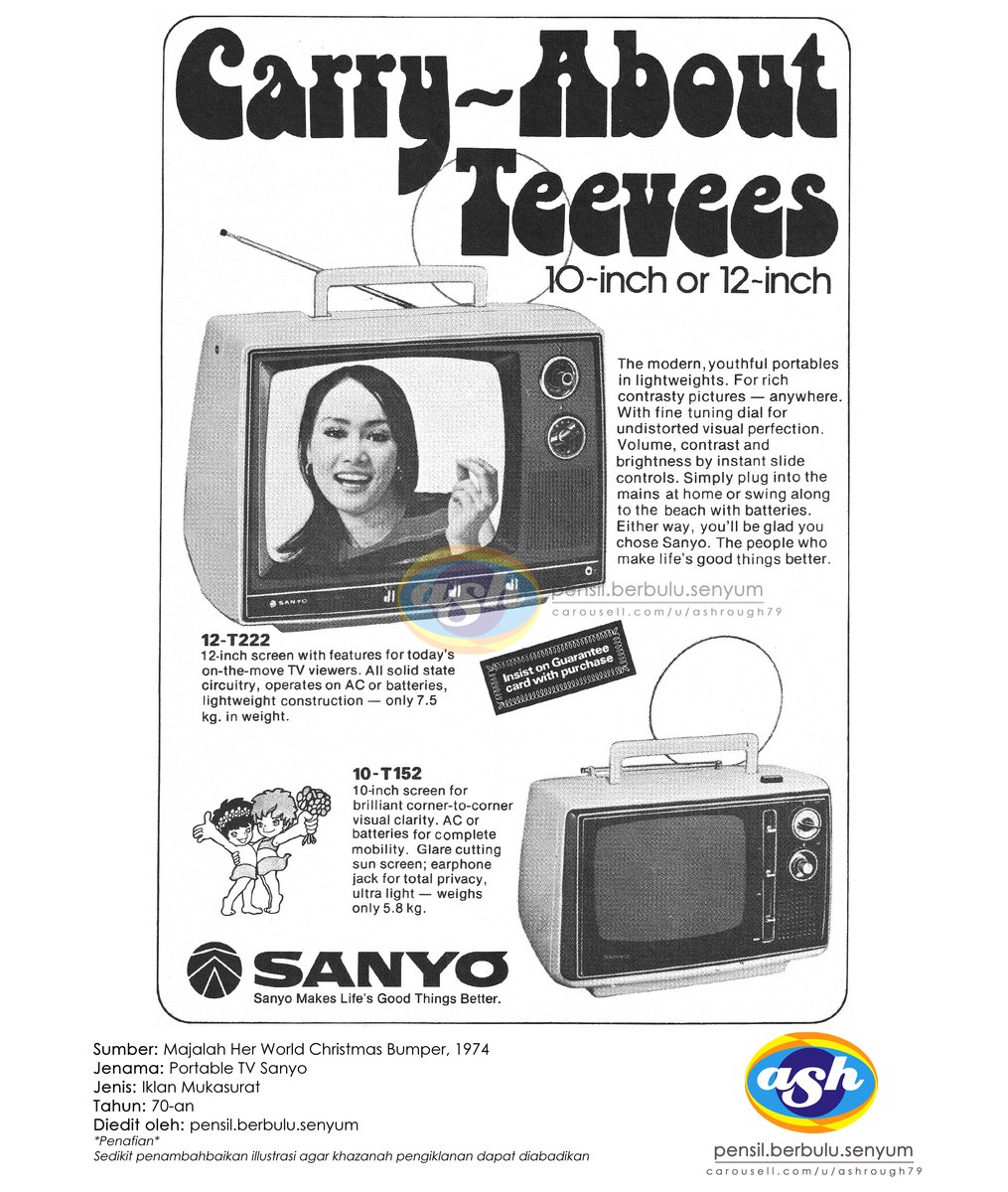 Portable TV Sanyo, 1974
#iklanlama #vintageads #iklan70an #sanyo #sanyomalaysia #vintagemalaysia