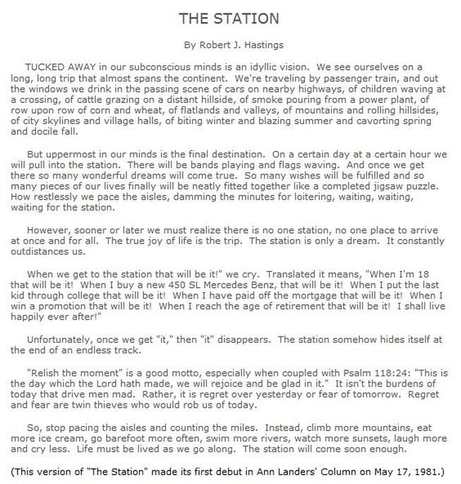 @TPP_MD “The Station” one is my fav poems. I saw it for the first time in the Ann Landers column & had the clipping in my wallet for years. #truth #thestation