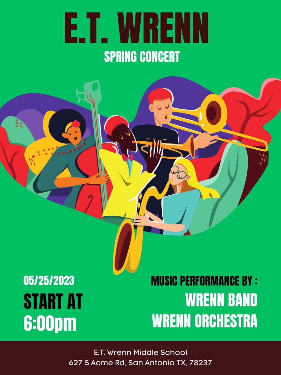 @ETWrennMS Spring concert tonight! 6:00pm. Wrenn Band and Orchestra!