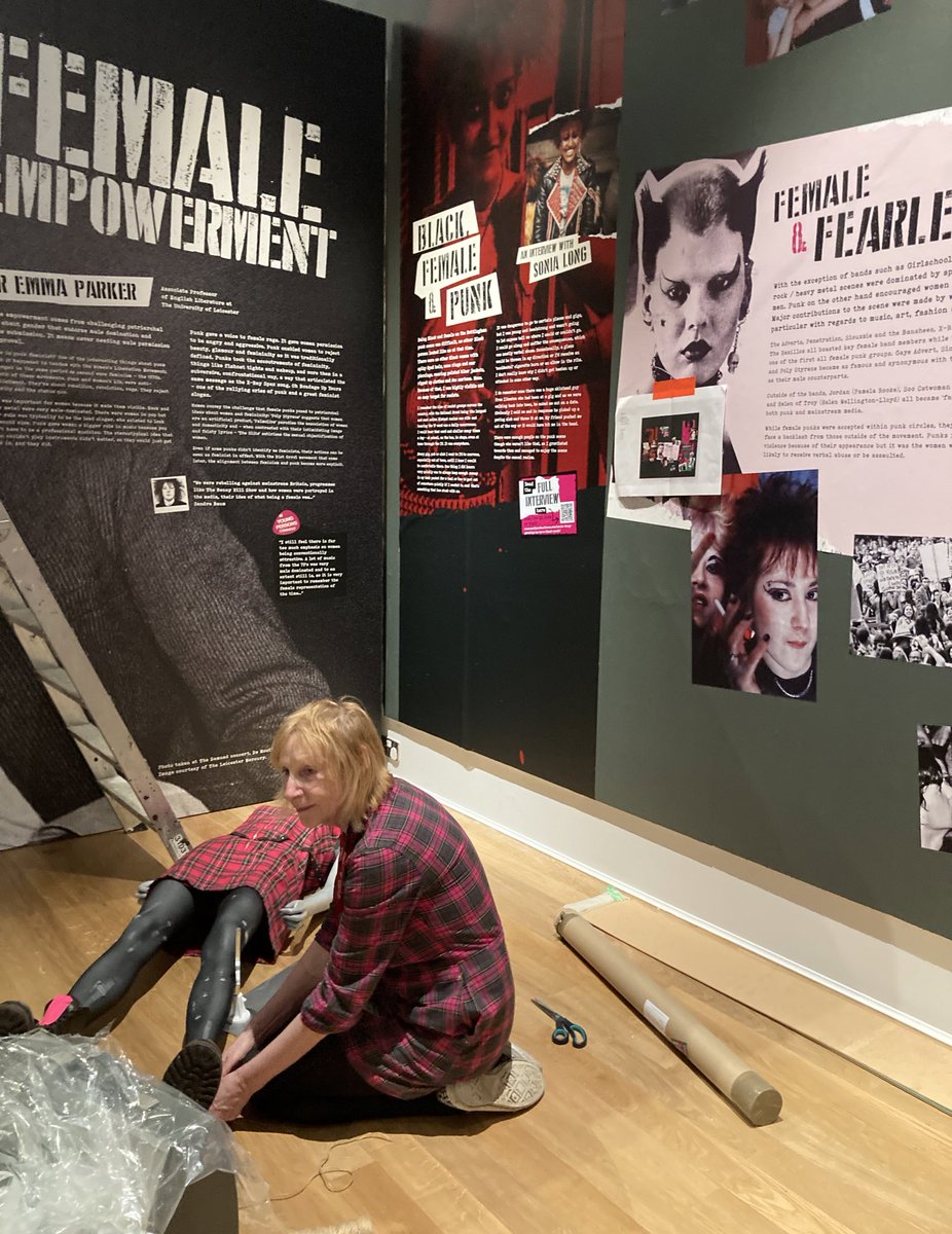 Punk Rage and Revolution #punkrandr exhibition at #Leicester museum opens Saturday with press event tomorrow 3-5pm. We had a preview and it’s brilliant! Here’s Chris setting up 👩‍🎤 Allow 2+ hours to see it all. Message us for press info or check out rageandrevolution.co.uk