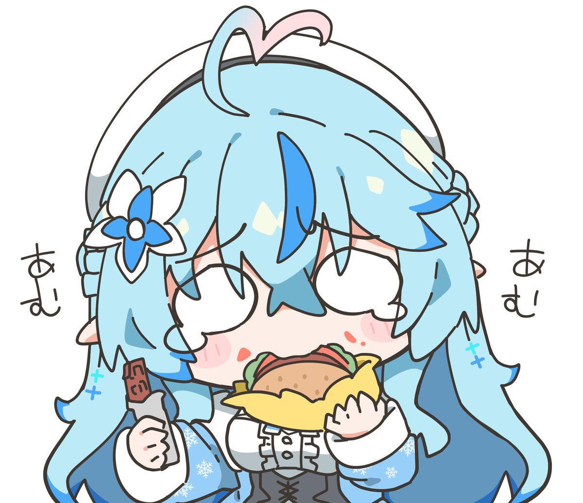 yukihana lamy 1girl solo ahoge blue hair food hair ornament pointy ears  illustration images