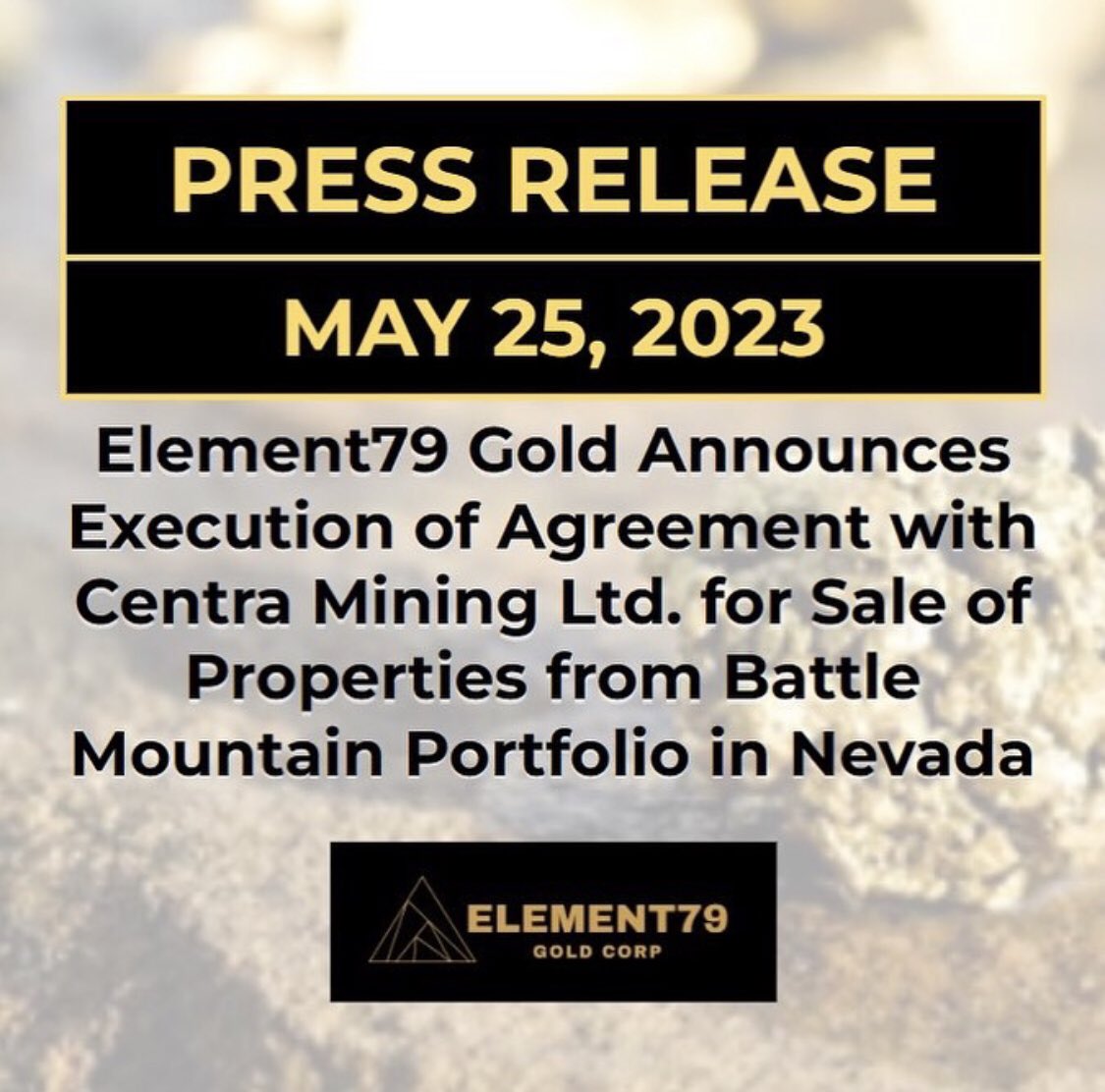 Full press release ⬇️
element79.gold/news/press-rel…

#gold #silver #mining #juniormining #nevada #battlemountain #metals #drilling #exploration #juniormining