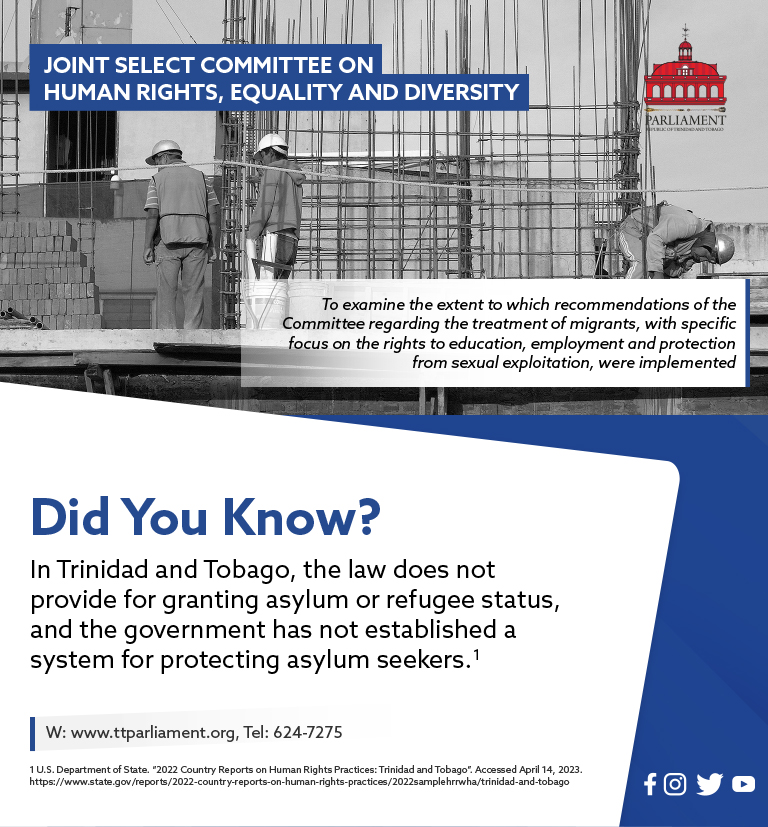 #DidYouKnow that in Trinidad and Tobago, the law does not provide for granting asylum or refugee status, and the government has not established a system for protecting asylum seekers?

#JSCHRED