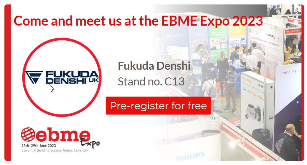 FukudaDenshiUK's tweet photo. We are excited to be exhibiting at this years EBME Expo. Come and see us on the stand, meet the team and see whats new! #MonitoringMadeSimple #medicaldevices #ebme https://t.co/rDzfeH9D6u
