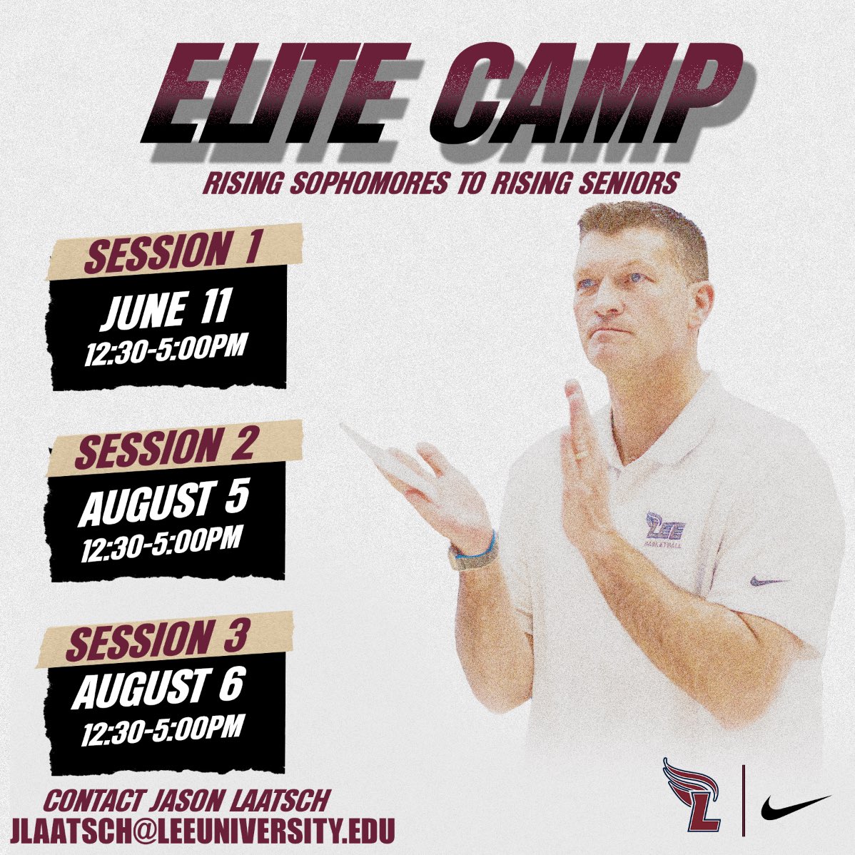 2.5 weeks until our first elite camp!

Don’t miss your chance to get better and interact with a college staff! 

Lee Basketball incoming freshman <a href="/ZachGray2225/">Zach Gray</a> was at our elite camp, who’s gonna be next?👀

…mesmensbasketballcamps.totalcamps.com/shop/EVENT

#FiredUp🔥