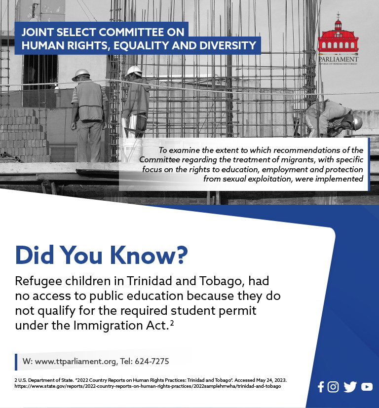 #DidYouKnow that refugee children in Trinidad and Tobago have no access to public education because they do not qualify for the required student permit under the Immigration Act?

#JSCHRED