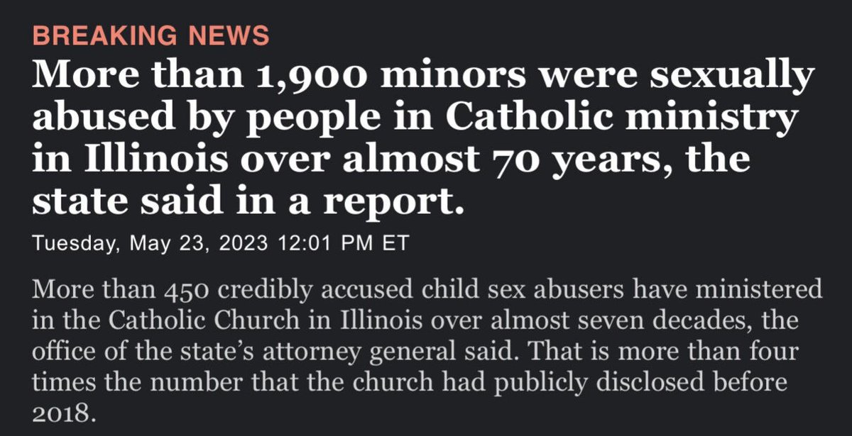 Don't blame 'woke,' #LGBTQ, and drag queens. Sex abuse in the Catholic Church: Over 1,900 minors were abused in Illinois. Fact: The Catholic Church has paid out nearly $4 billion in lawsuits over allegations of clerical sexual abuse dating back to the 1980s.
