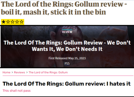 TheCynicalNerd's tweet photo. The new #GollumGame is getting absolutely shredded in reviews and the headlines are bringing us to tears

#ihatesit #notmyprecious https://t.co/XfMt853nNK