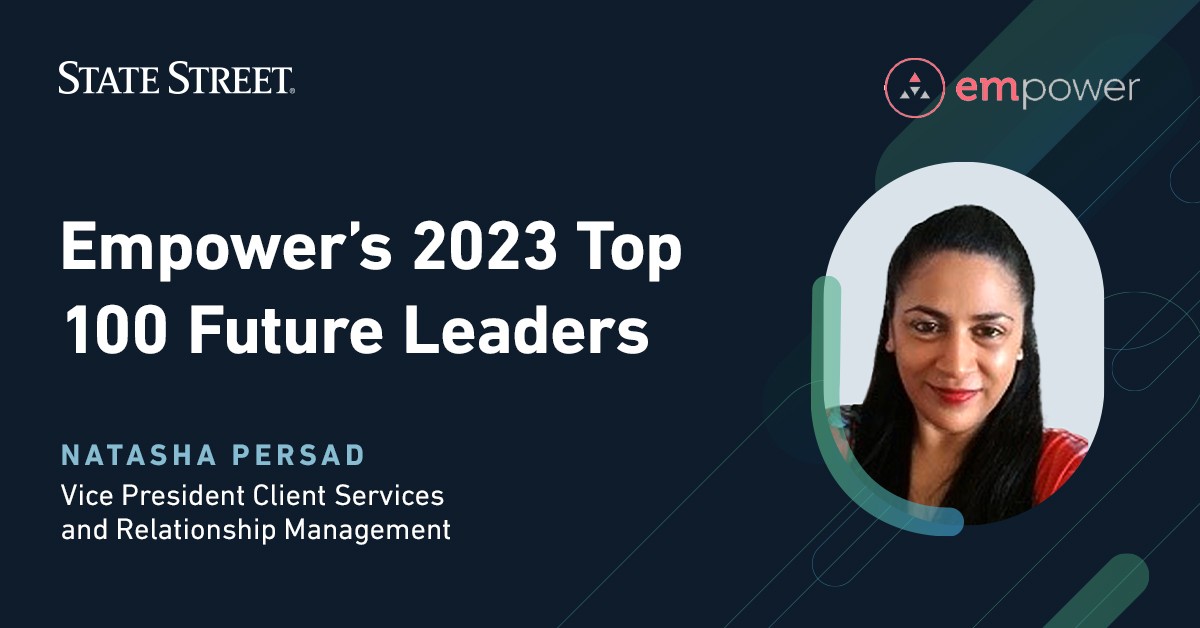 StateStreet's tweet photo. Congratulations to Natasha Persad, vice president client services and relationship management, for being named one of @INvolvePeople @EMpoweriB’s Top 100 Future Leaders. #EMRoleModels23 https://t.co/RZ7WuvWoVO https://t.co/Tx4cjmBhBZ