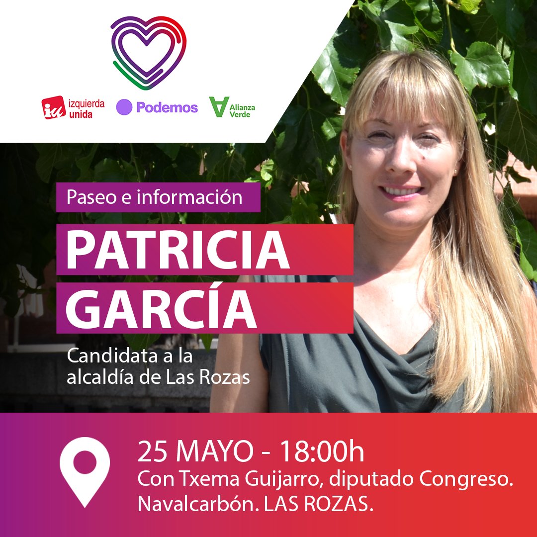 🗓️Esta tarde, si la lluvia no lo impide, estaremos por la Dehesa de Navalcarbón muy bien acompañadas. 

📌 Con el diputado de Unidas Podemos del Congreso, <a href="/TxemaGuijarro/">Txema Guijarro</a>.