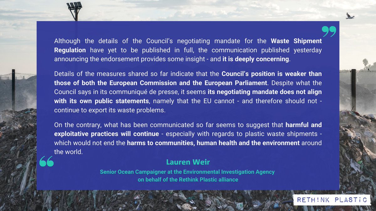🚨 The first communication by <a href="/EUCouncil/">EU Council</a> on the Waste Shipment Regulation negotiations is deeply concerning. #WasteTrade

⬇️ Read our statement below ⬇️