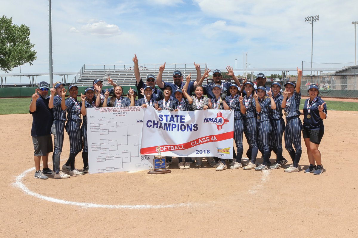 #ThrowbackThursday photo of the 2018 Class 4A State Softball Champions from Silver High School.  It was the 8th straight state title for Silver.  The Lady Colts beat Bernalillo in the final 13-1 and finished the year with a 26-4 record.
