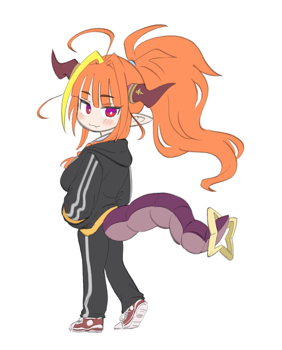 kiryu coco 1girl horns dragon girl dragon horns tail orange hair streaked hair  illustration images