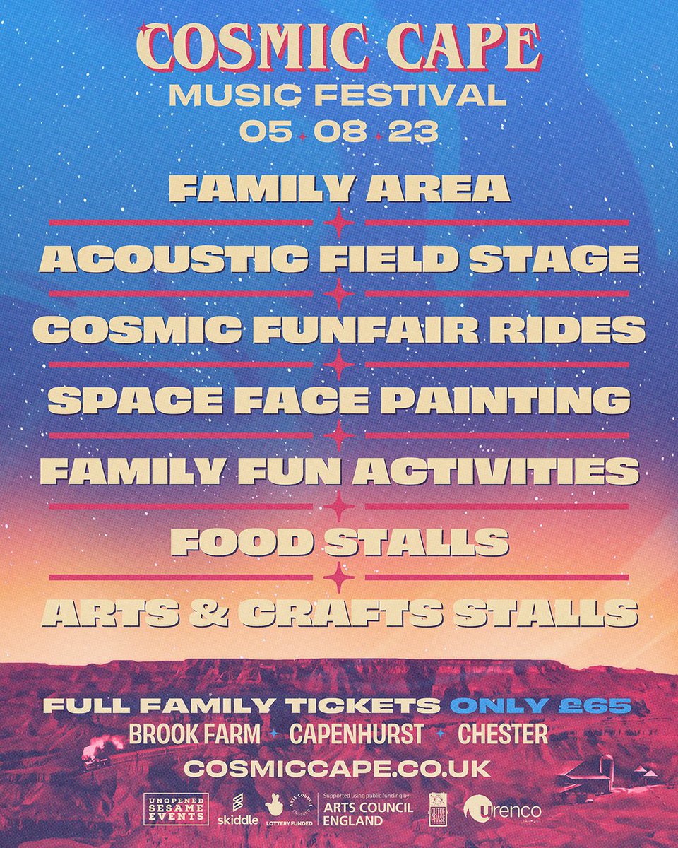 Did we mention that theres gonna be tons of family friendly activities at Cosmic Cape 2023? 🪐 The payment plan for family tickets has been extended till the end of the month too, and remember 5s and under go free 💥 cosmiccape.co.uk/tickets