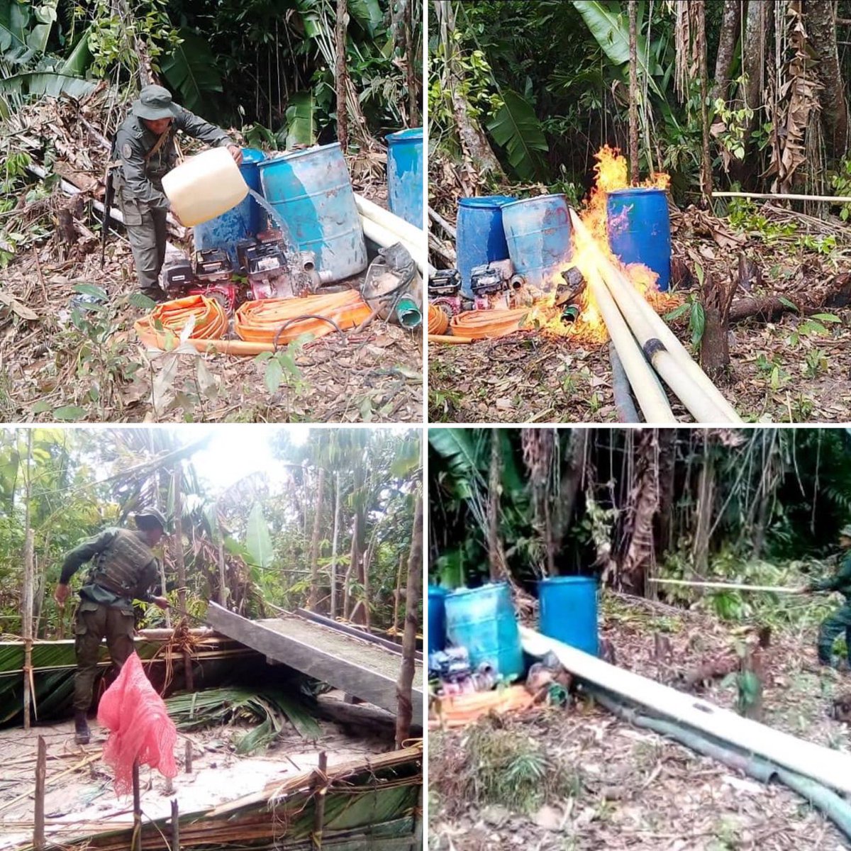 dhernandezlarez's tweet photo. #FANB desplegada en el estado Amazonas destruyendo las estructuras logísticas de depredación ambiental existentes en el Parque Nacional Yapacana. Ningún interés particular estará sobre los intereses del Estado y de la nación. 
FANB activa los planes de seguridad y defensa de la nación, contra grupos delincuenciales nacionales y extranjeros que arbitrariamente e infringiendo nuestras leyes, destruyen sistemáticamente la naturaleza. 

#IntegrarEsVencer