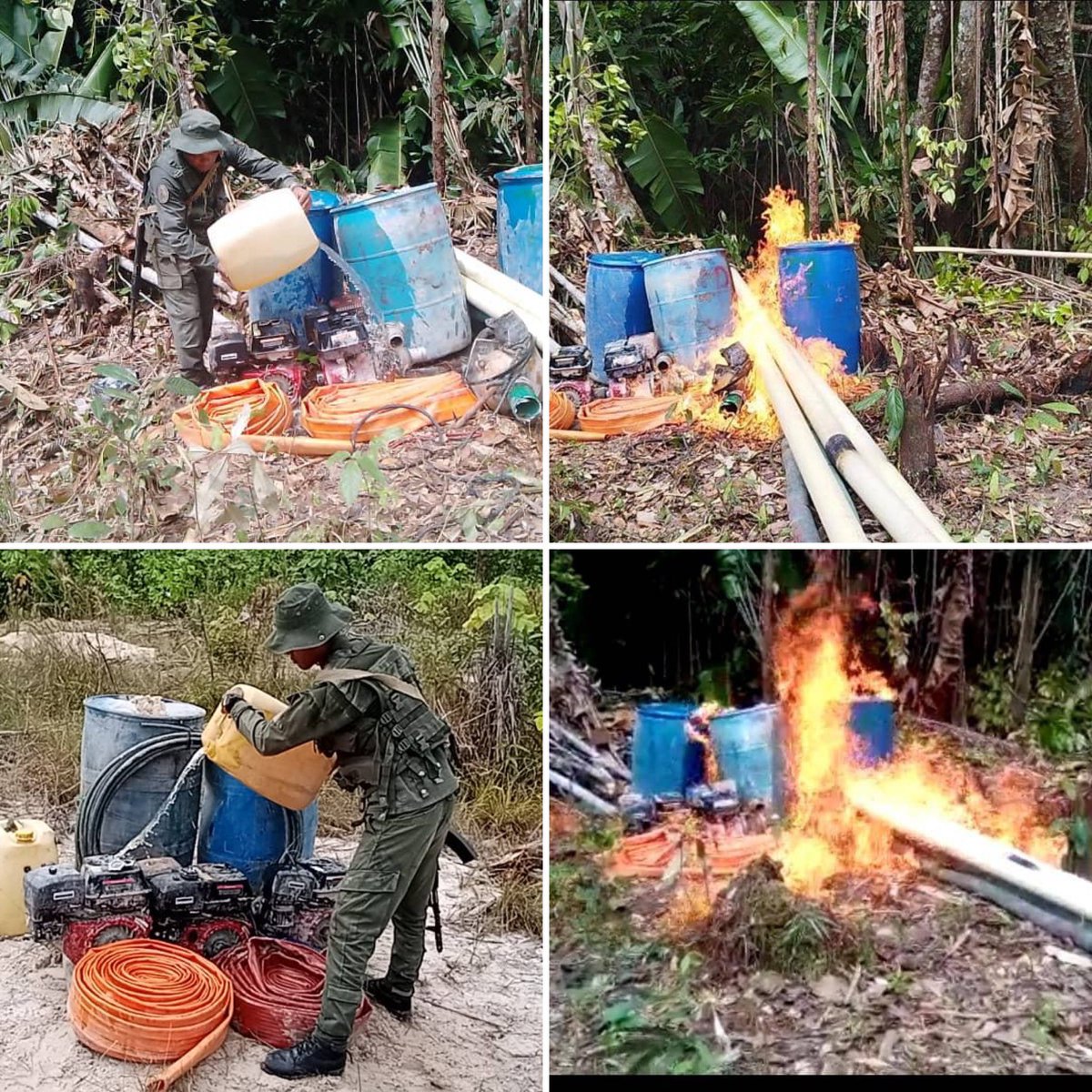 dhernandezlarez's tweet photo. #FANB desplegada en el estado Amazonas destruyendo las estructuras logísticas de depredación ambiental existentes en el Parque Nacional Yapacana. Ningún interés particular estará sobre los intereses del Estado y de la nación. 
FANB activa los planes de seguridad y defensa de la nación, contra grupos delincuenciales nacionales y extranjeros que arbitrariamente e infringiendo nuestras leyes, destruyen sistemáticamente la naturaleza. 

#IntegrarEsVencer