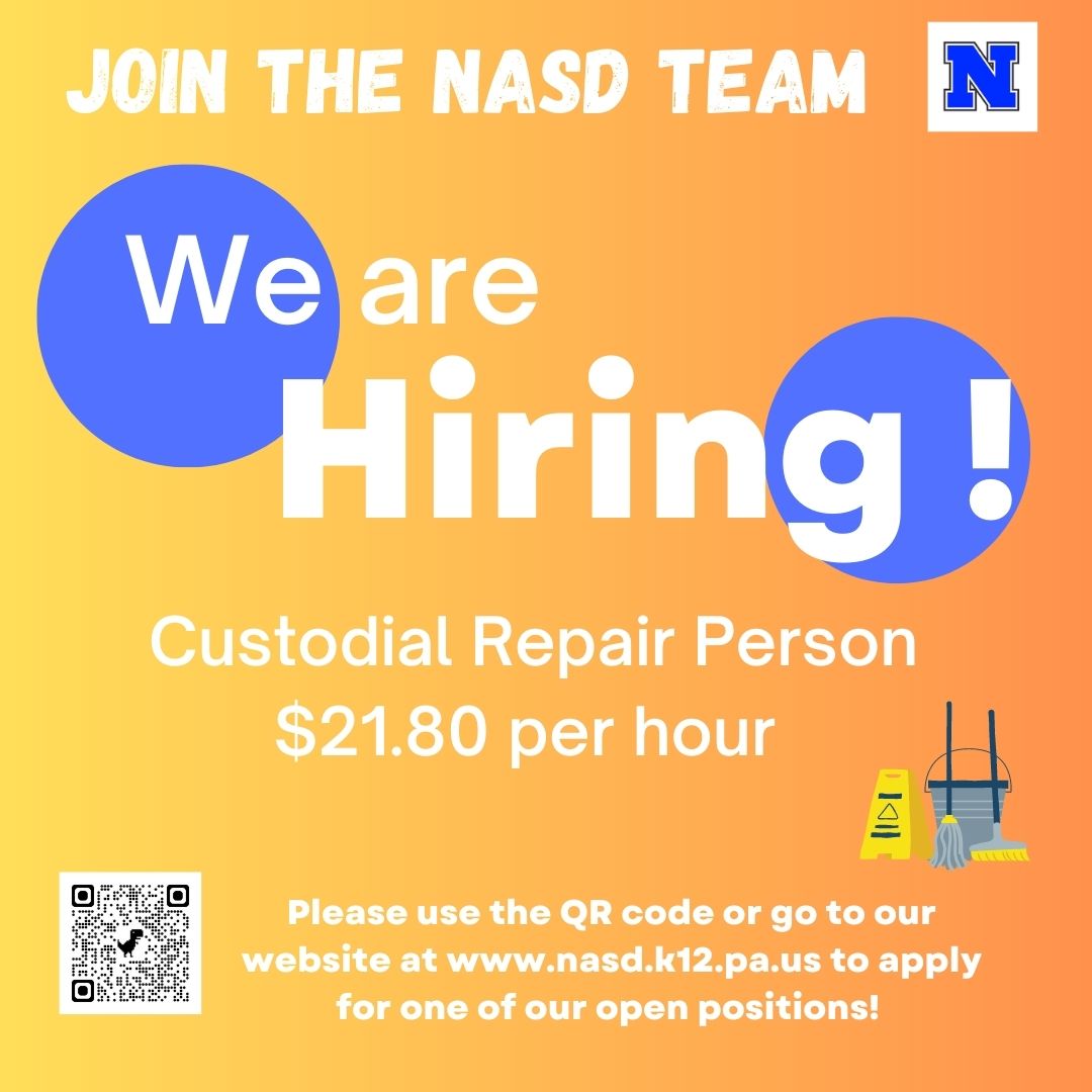 We have an open position at Eisenhower Middle School. The hours are from 2 PM to 10 PM but are adjusted during the summer months. 

If you are interested please apply. 

#NASDProud #JoinTheTeam