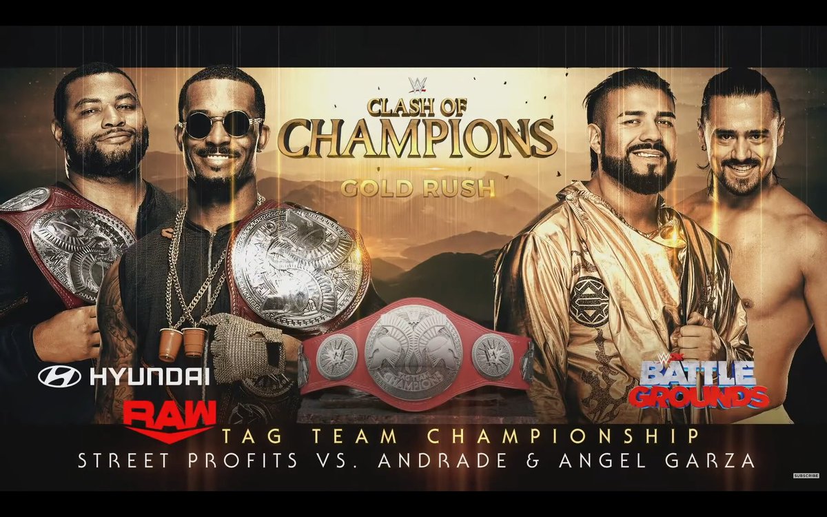 4th match of WWE clash of champions 2020
#WWERaw tag team championship 
The street profits @MontezFordWWE & @AngeloDawkins 
Vs
Andrade & @AngelGarzaWwe https://t.co/ZwEUhxmnjE