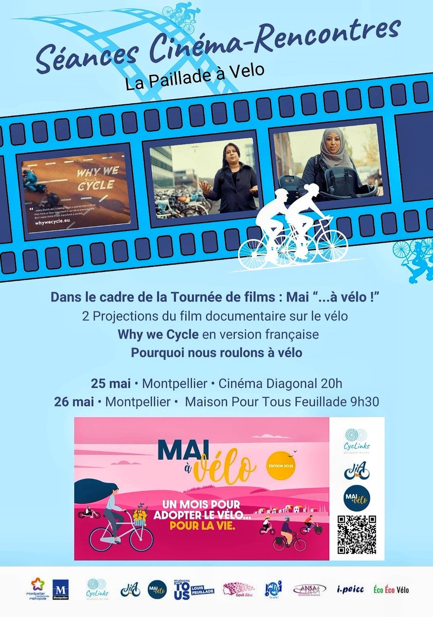 Cyc_Links's tweet photo. 🗣📣  La «Tournée de films : "Mai ...à Vélo !"» entre Toulouse et Nice arrive à Montpellier !
@mai_velo

🌀Ce soir 20h Cinéma Diagonal 
🌀Demain 9h30 Maison pour tous Louis Feuillade
 https://t.co/5kBK1Ghaz8 https://t.co/mxpqNdi4ON