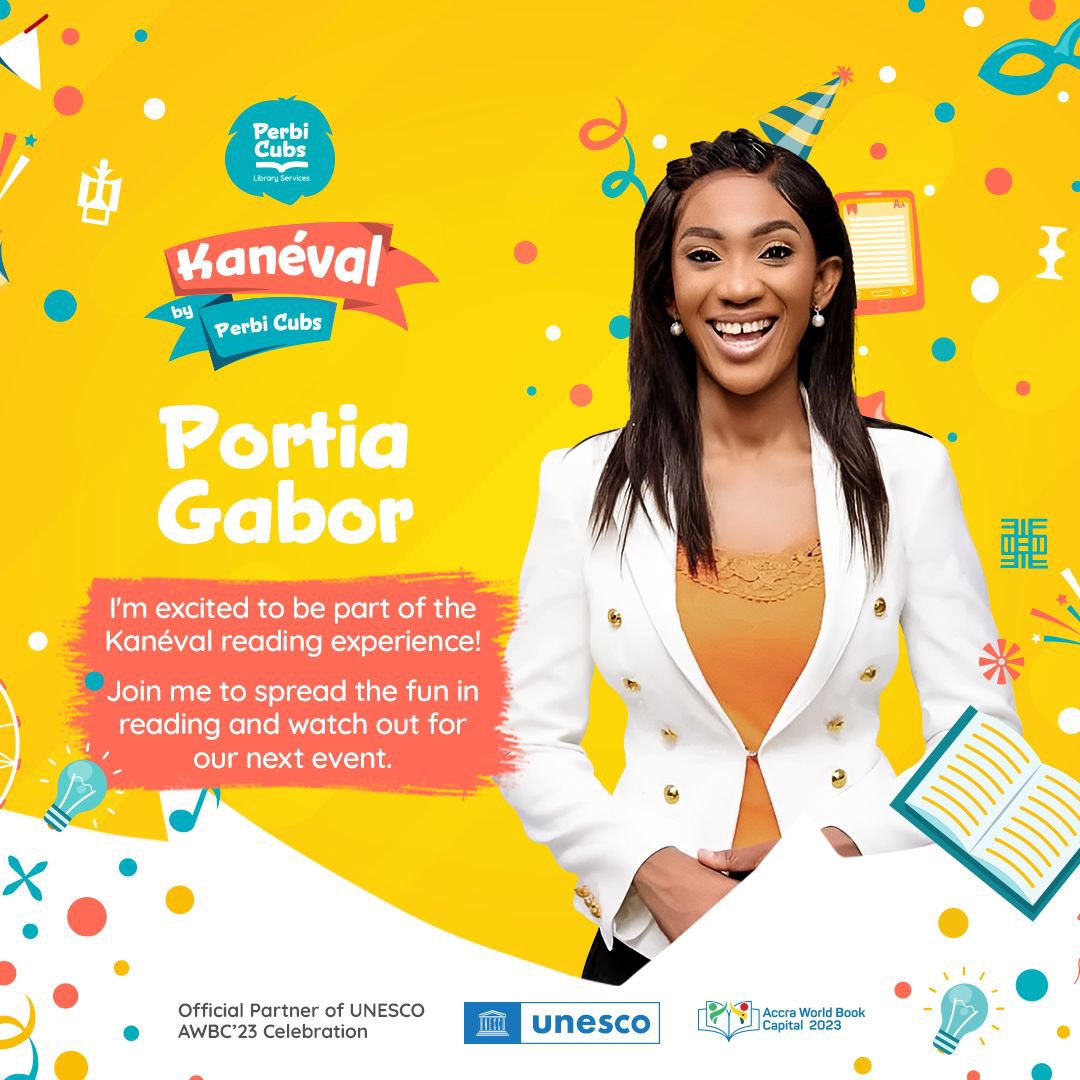 portia_gabor's tweet photo. I'm excited to join "Kanèval" a one-year campaign organized by @perbicubs, partners of @UnescoGhana @AWBC_2023, to raise the next generation of good readers &amp; to promote literacy rates among children in public basic schools where access to reading resources are  inadequate. https://t.co/u9pjRQrtar