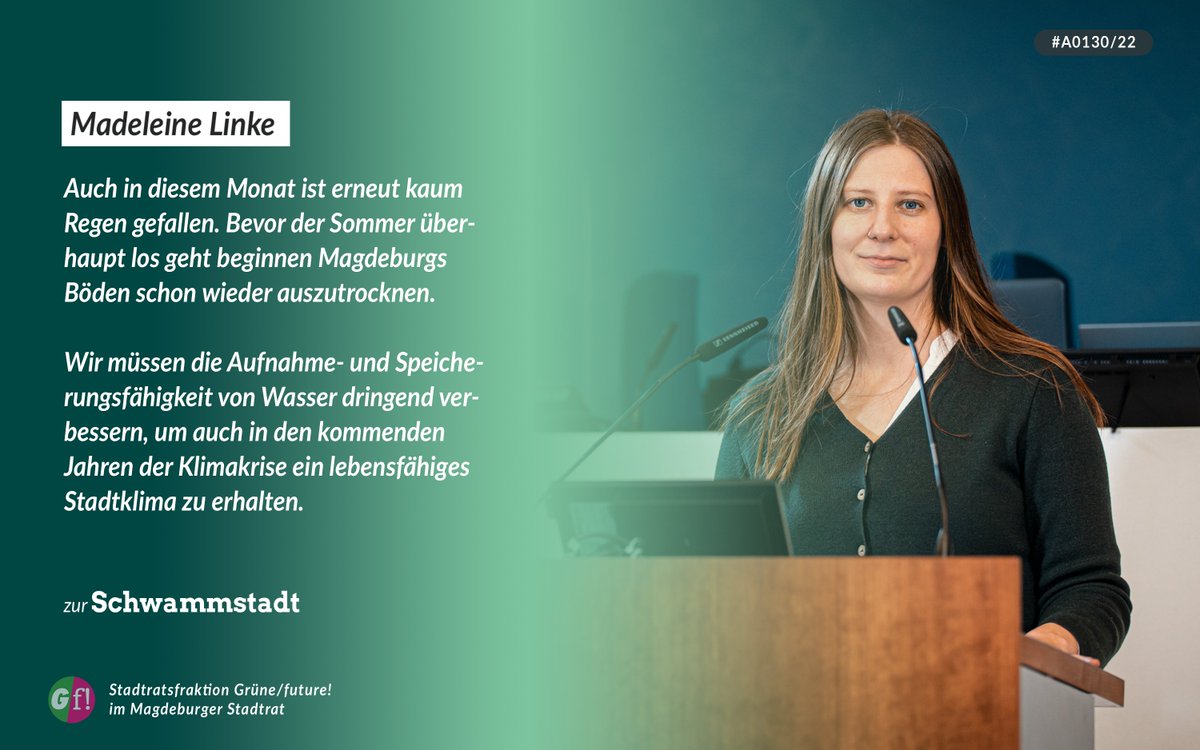 Unsere Stadträtin Madeleine Linke stellt unseren Antrag für bessere Regenwassernutzung und Wassersicherung im Stadtrat vor.
Darum geht es:
▶️ ratsinfo.magdeburg.de/vo0050.asp?__k…