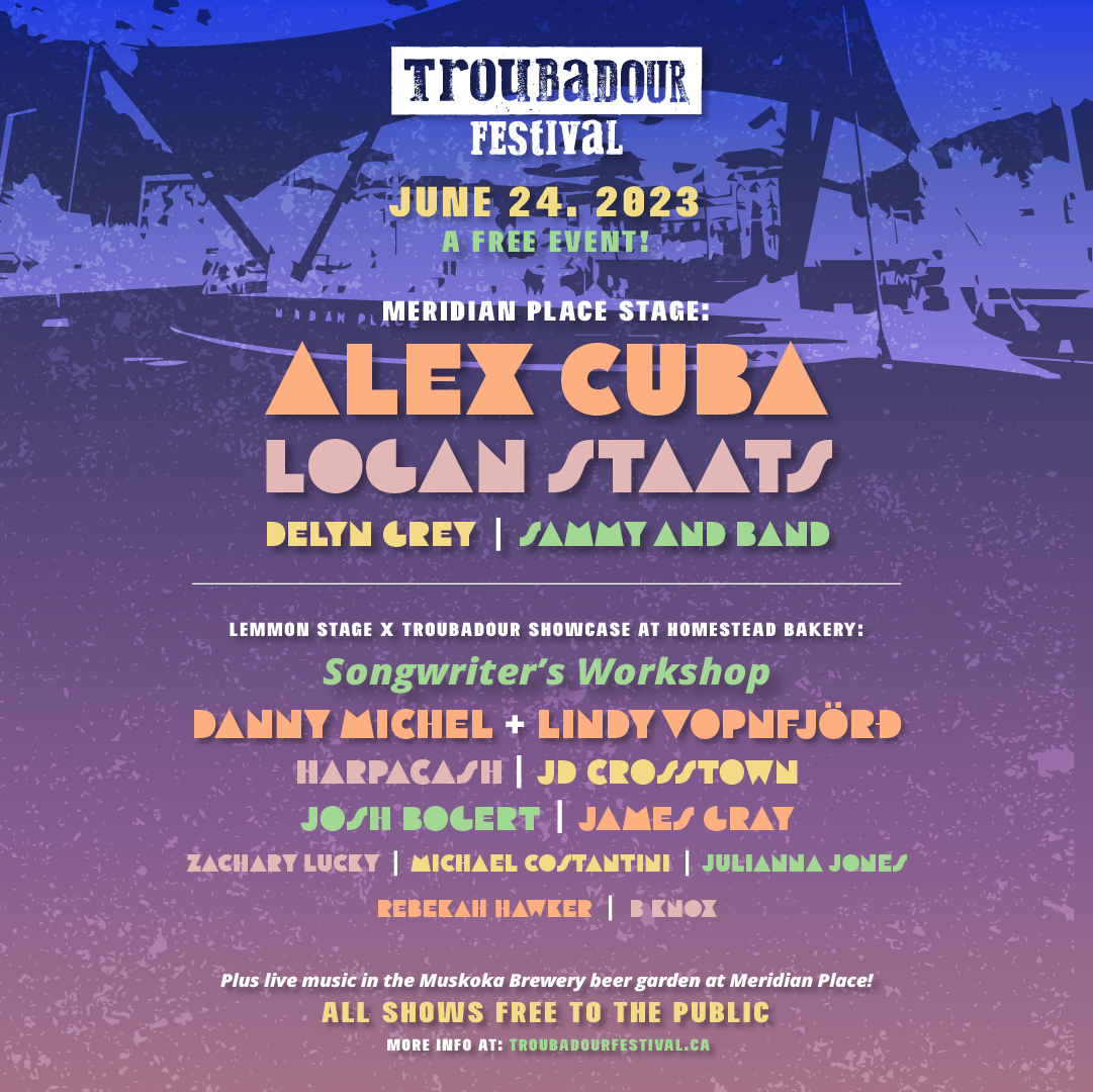 We’re thrilled to announce the <a href="/troubadourfest/">Troubadour Festival</a> 2023 lineup for this year’s free festival on Saturday June 24! Taking place at 3 locations in the heart of downtown Barrie. Details, lineup and schedule are available at troubadourfestival.ca
#Barrie #LiveMusic