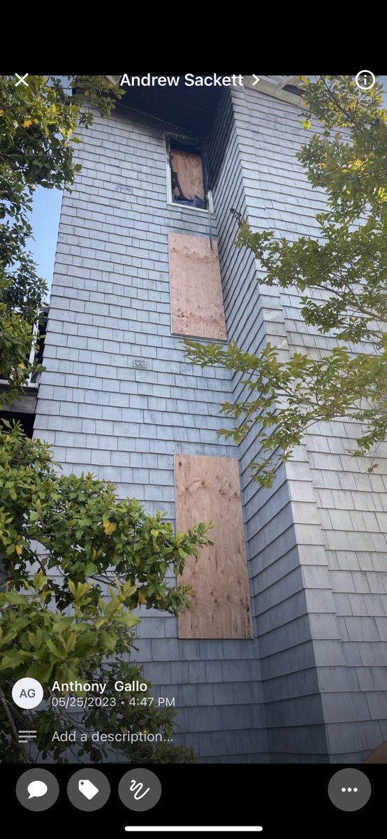 Emergency board up after a fire loss.