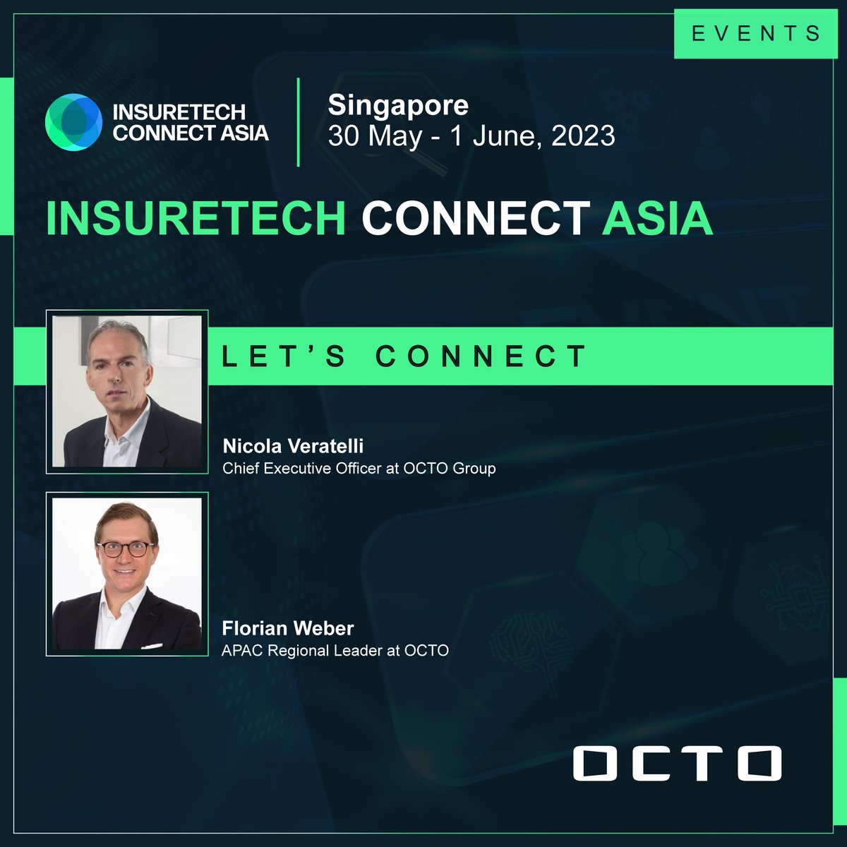 Next week Nicola Veratelli - CEO of OCTO Group, and Florian Weber - APAC Regional Leader at OCTO, will attend #ITCAsia2023.

🤝 If you are also attending the event, don't miss the opportunity to connect with Nicola and Florian while you are there!

#insurtech #Iot #insurance
