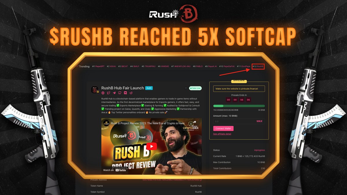 🚀 Big News Update 🎉

We are thrilled to announce that RushB Hub Fairlaunch has achieved an incredible milestone! 🎉 We have surpassed 5x our Softcap, thanks to the incredible support from our #RusheR 🎯

🌐 Official Presale Link 🌐 
pinksale.finance/launchpad/0x57…