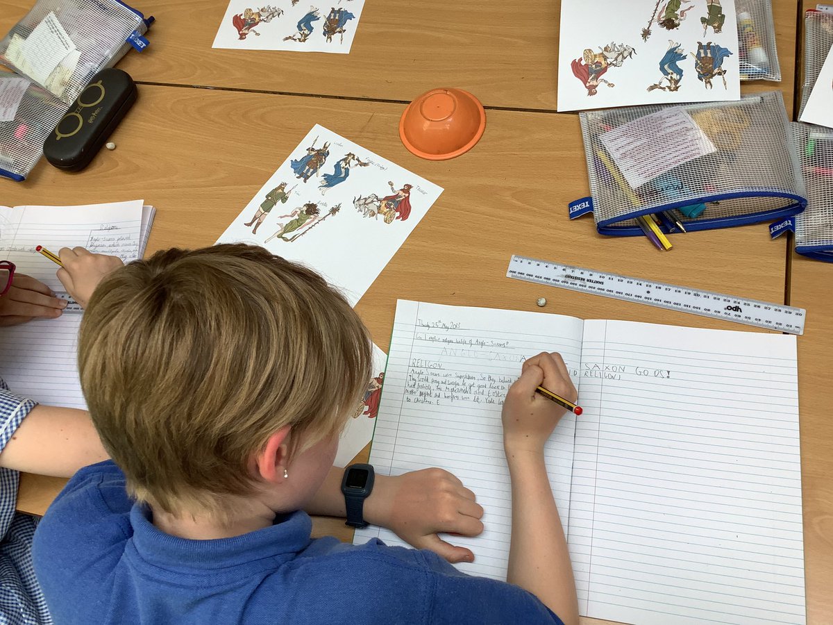 NPS5B's tweet photo. ANGLO-SAXON GODS! Year 5 have loved our Topic of Anglo Saxons this half term. To finish the topic off the children created a double page spread identifying and describing their Gods and religious beliefs. ✨#npshistory https://t.co/CTs8y9vD2u