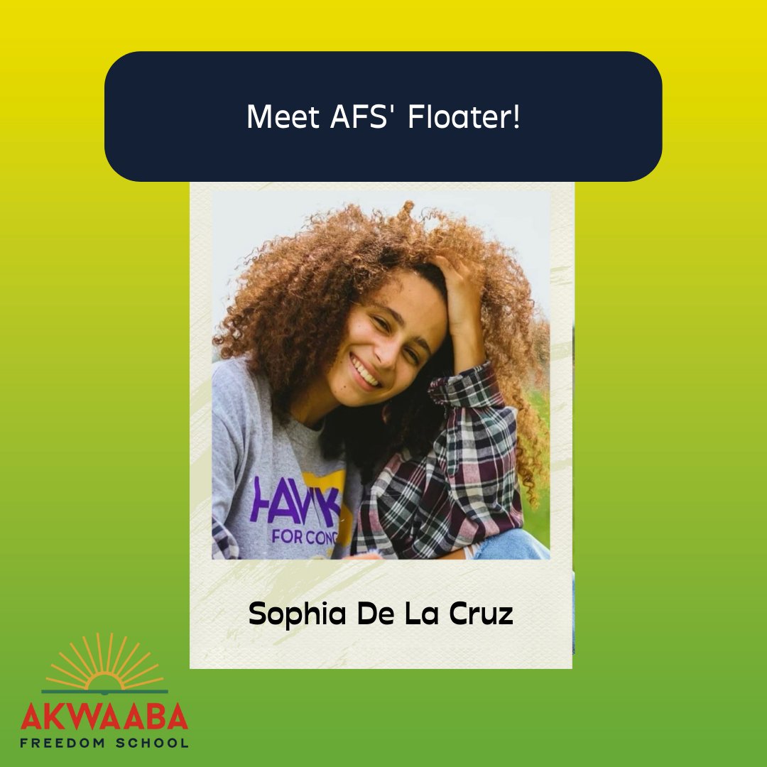 Akwaaba_FS's tweet photo. Meet AFS Team Members for Summer 2023! Sophia De La Cruz is a "Floater" of Akwaaba Freedom School. For a book that connects to AFS, Sophia chose Mama Miti by Donna Jo Napoli. To find more about Sophia, look at the team tab on our website!

#ufcoe #freedomschool #equityineducation https://t.co/W9BVkGo9HB