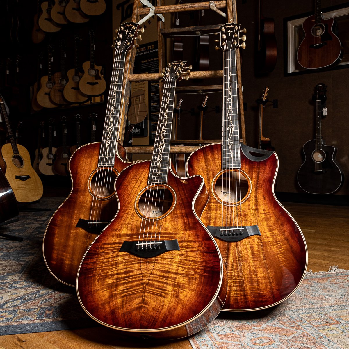 This trio of @TaylorGuitars Koa Series models is still available in CME’s Acoustic Room! Get any of these gorgeously figured Taylor Koa series Grand Concert, Grand Auditorium, and Grand Symphony models today, before they’re gone for good! bit.ly/429NKjs #TaylorGuitars