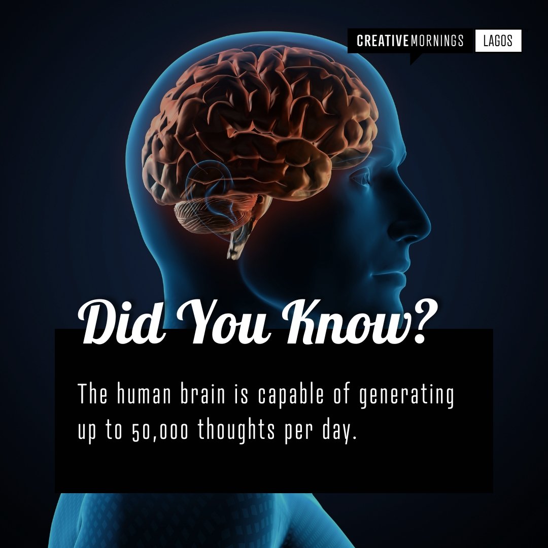 Did you know that the human brain has 50,000 different thoughts in day?

Our minds have an incredible capacity for thoughts, ideas, and limitless opportunities.

We can use this power to create and innovate. 

#Didyouknow #funfacts #thehumanbrain #cm_lagos