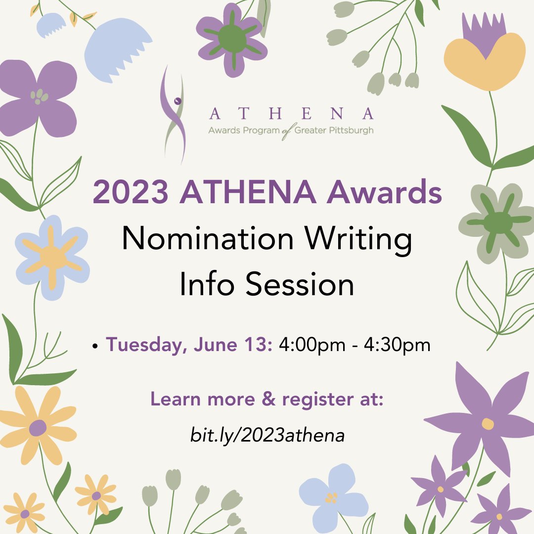 Join the ATHENA Host Committee on June 13 to learn more about the nomination process, eligibility criteria, and tips on writing a winning nomination! Register for this virtual Info Session at bit.ly/athenapgh or download the How-To PDF at pghtech.org/UserFiles/File… #ATHENAPGH