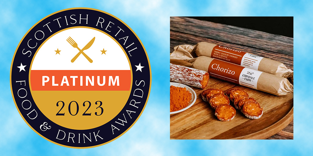 Congratulations to @Corndalefarm. Its Chorizo Original Picante has won a Scottish Retail Food & Drink Awards platinum award! #SRFDA23