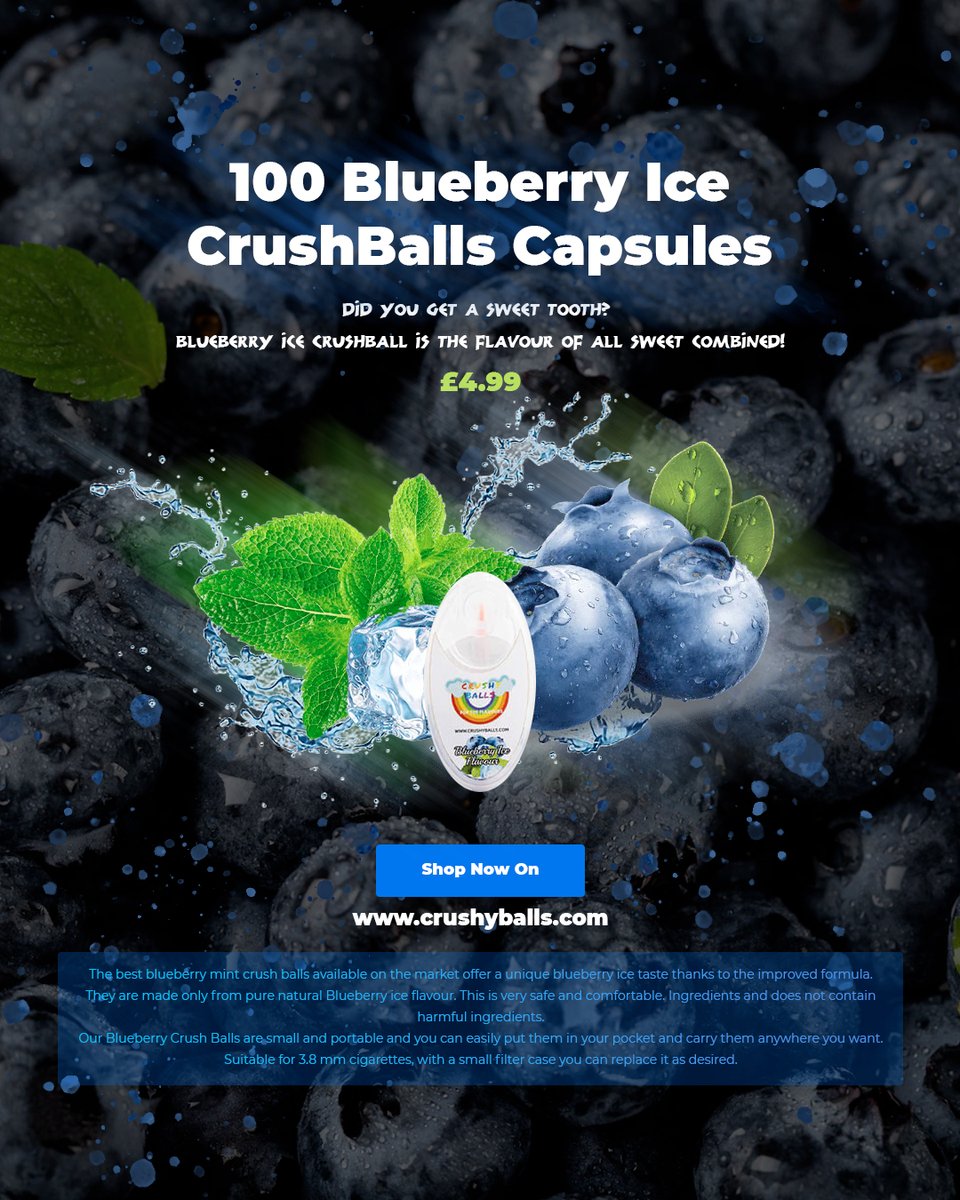 Try our #BlueBerry Crush balls Flavor and give an amazing taste to your #smoke... @crushyballs
.
bit.ly/3k3FdOC
.
#crushyballs #cigarette #uk #england #cigarettes #cigarettes #manchester #smokinggirl #london #unitedkingdom #ilovelondon #londonlife #british #visitengland